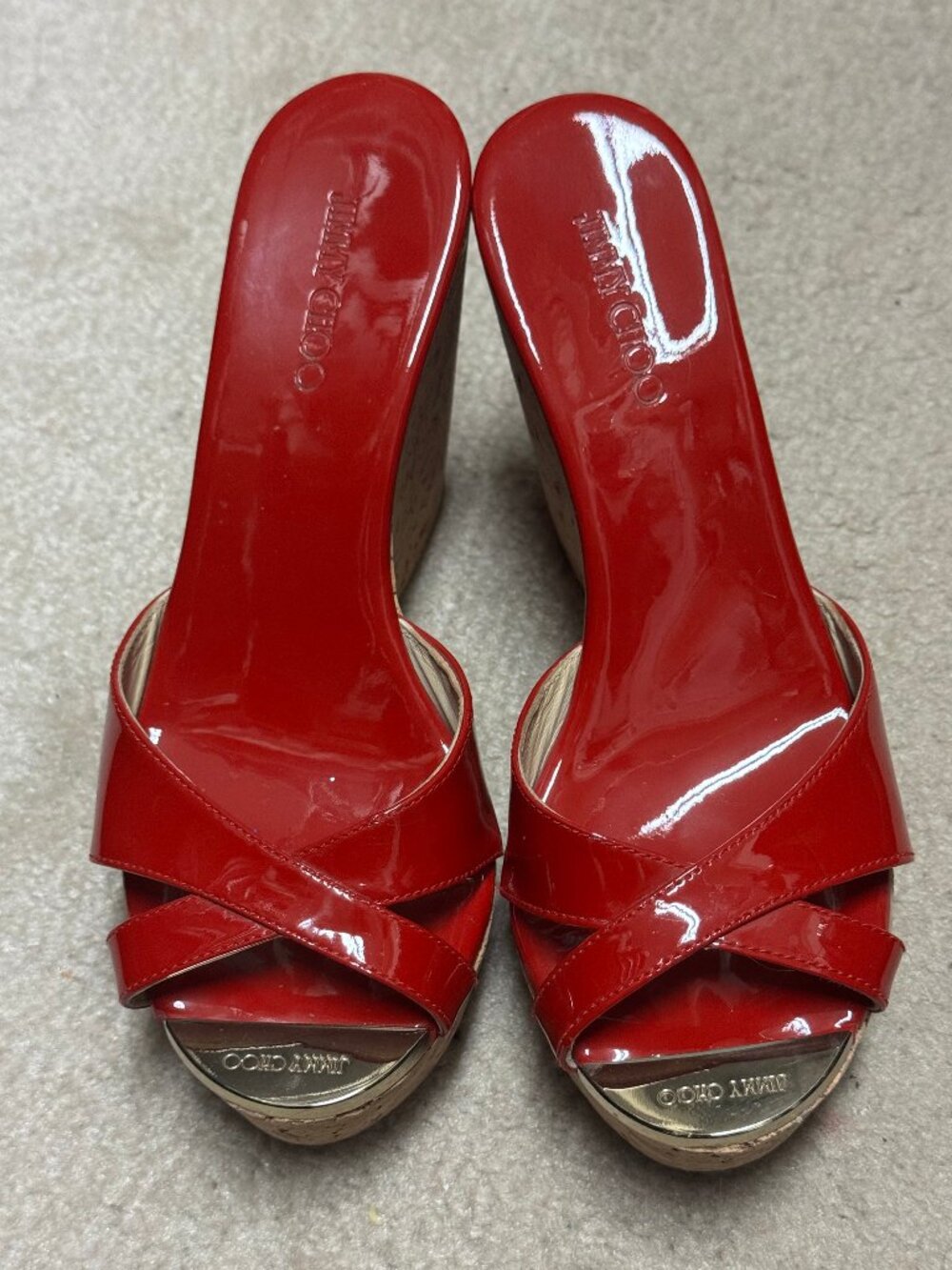 Jimmy Choo Perfume Wedge Red Patent Leather Sandals - Size 37